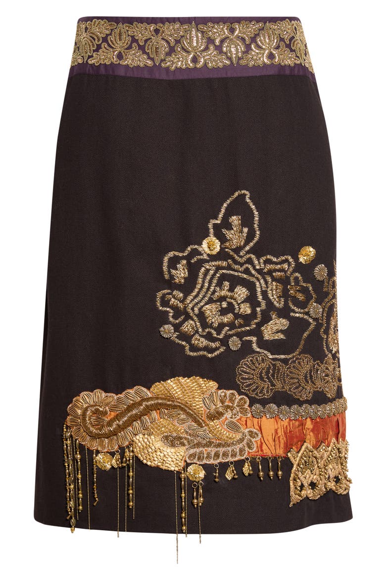Sentista Embellished Cotton Twill Skirt, Alternate, color, BLACK