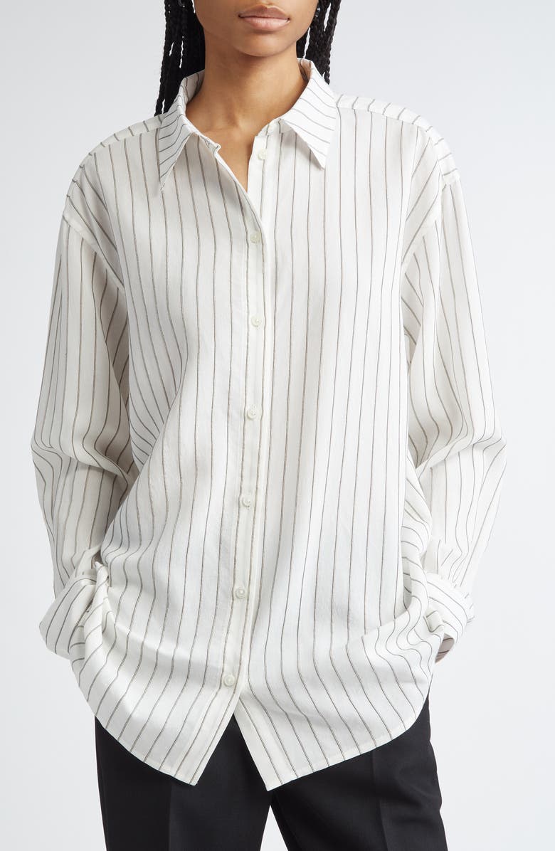TOTEME Classic Stripe Button-Up Shirt, Main, color, White/ Oyster Stripe