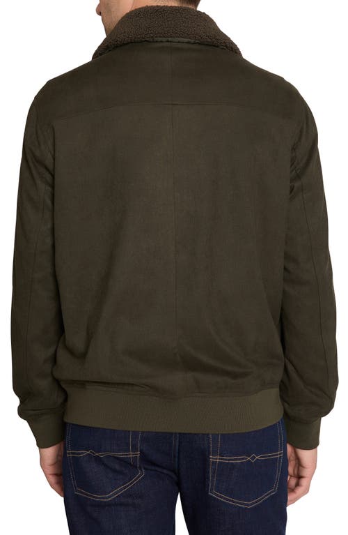 Sam Edelman Sueded Bomber Jacket With Removable Fleece Collar In Olive