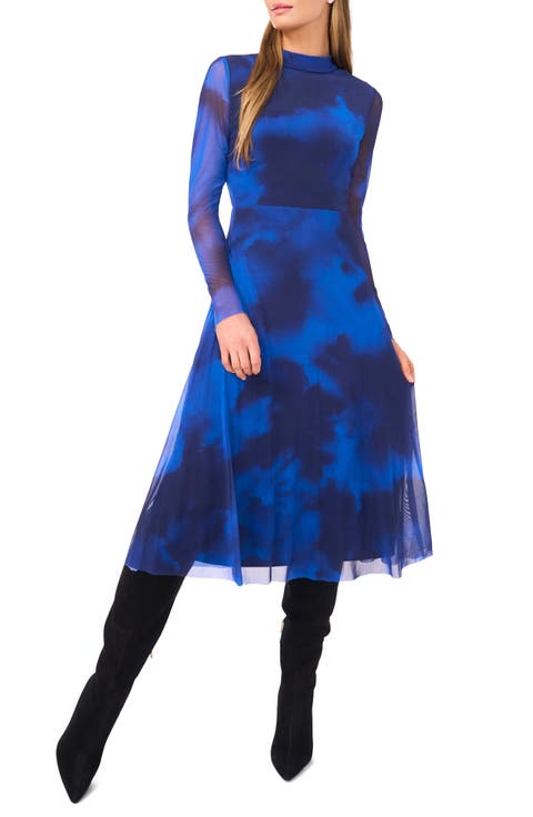 Dye Long Sleeve Mesh Midi Dress