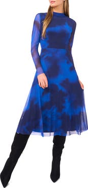 Halogen® Dye Long Sleeve Mesh Midi Dress
