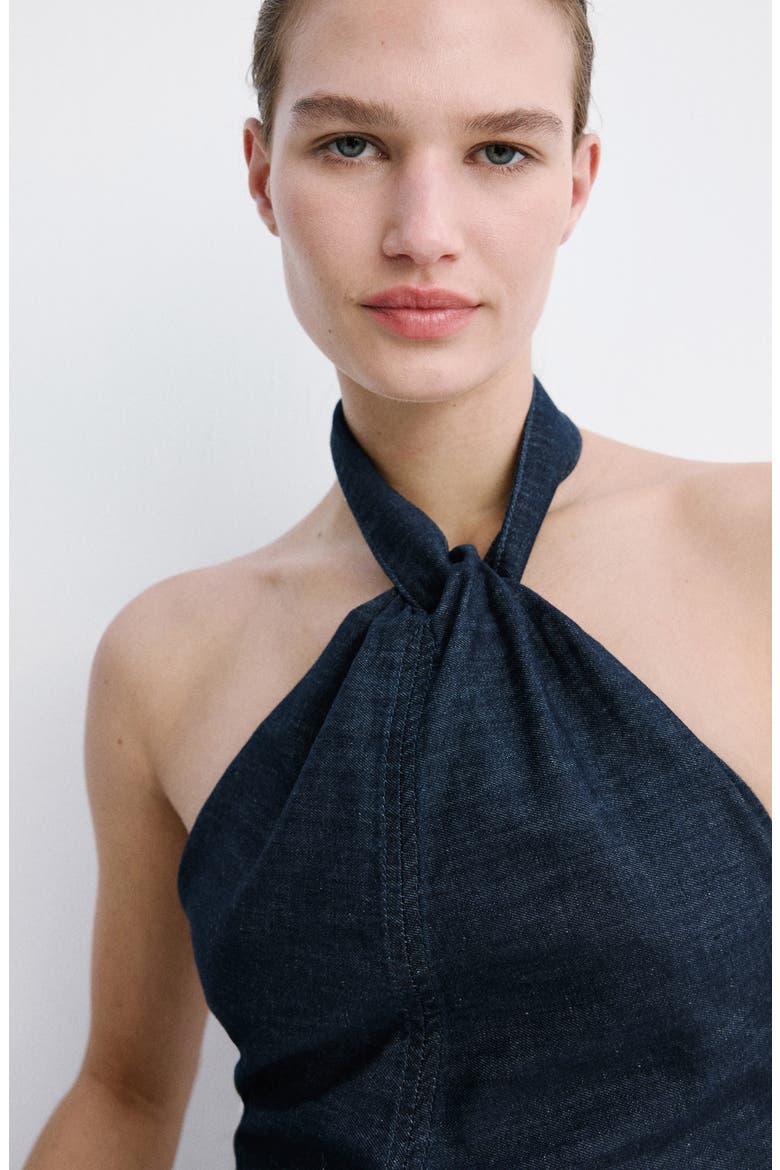 Cotton & Linen Denim Crop Halter Top, Alternate, color, OPEN BLUE