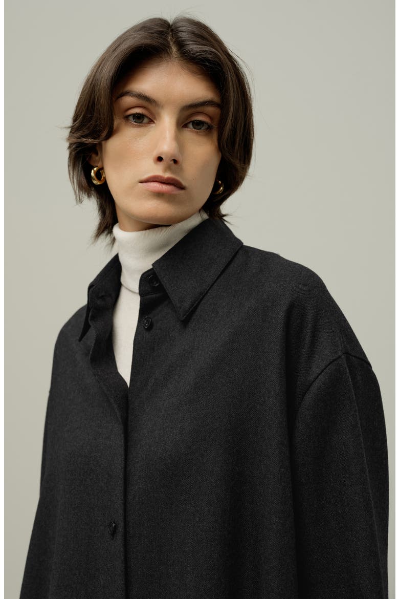 Women's Silk-Wool Oversized Warm Shirt, Alternate, color, Thunder
