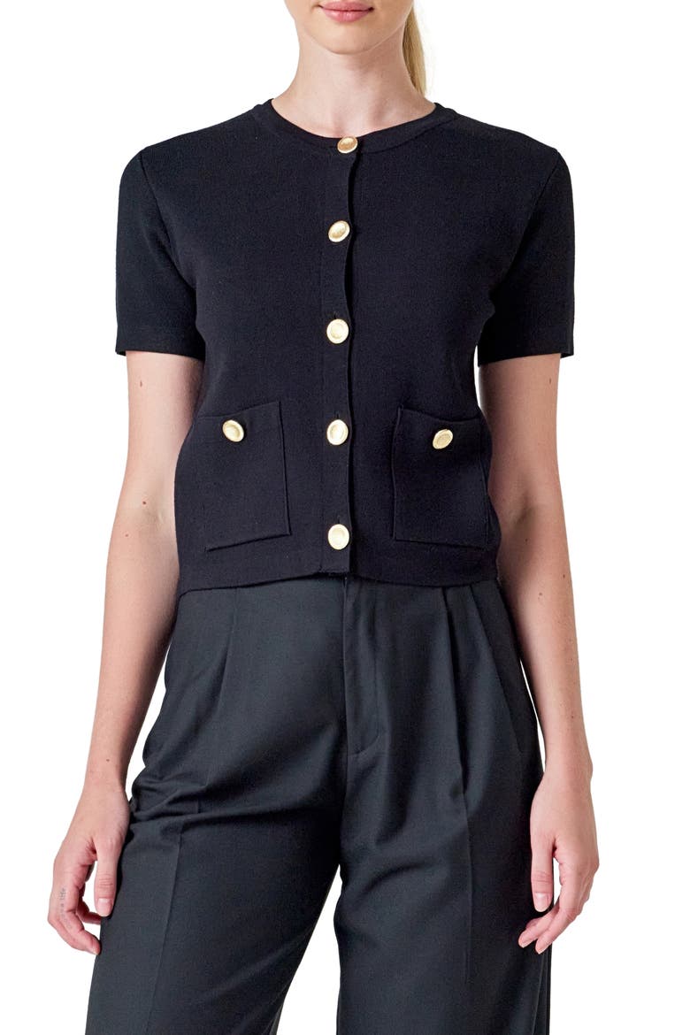 Short Sleeve Cardigan, Main, color, BLACK