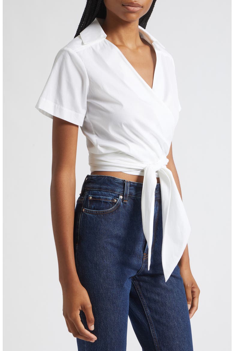 Brielle Tie Front Cotton Top, Alternate, color, WHITE