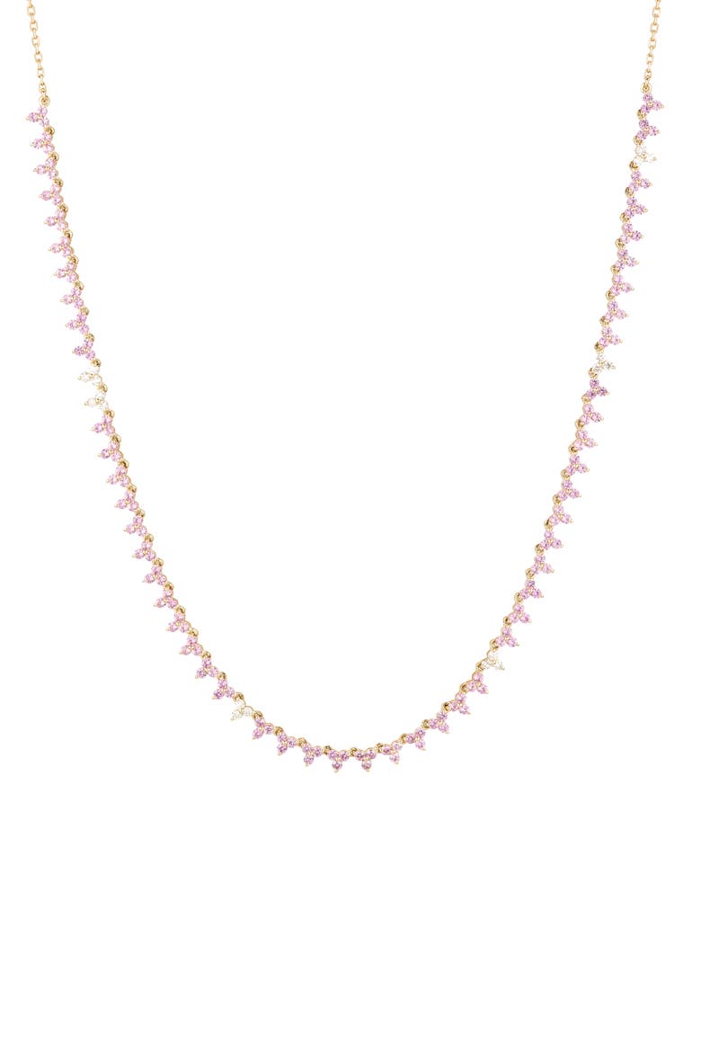 14K Gold Pink Sapphire & Diamond Necklace, Main, color, YELLOW GOLD