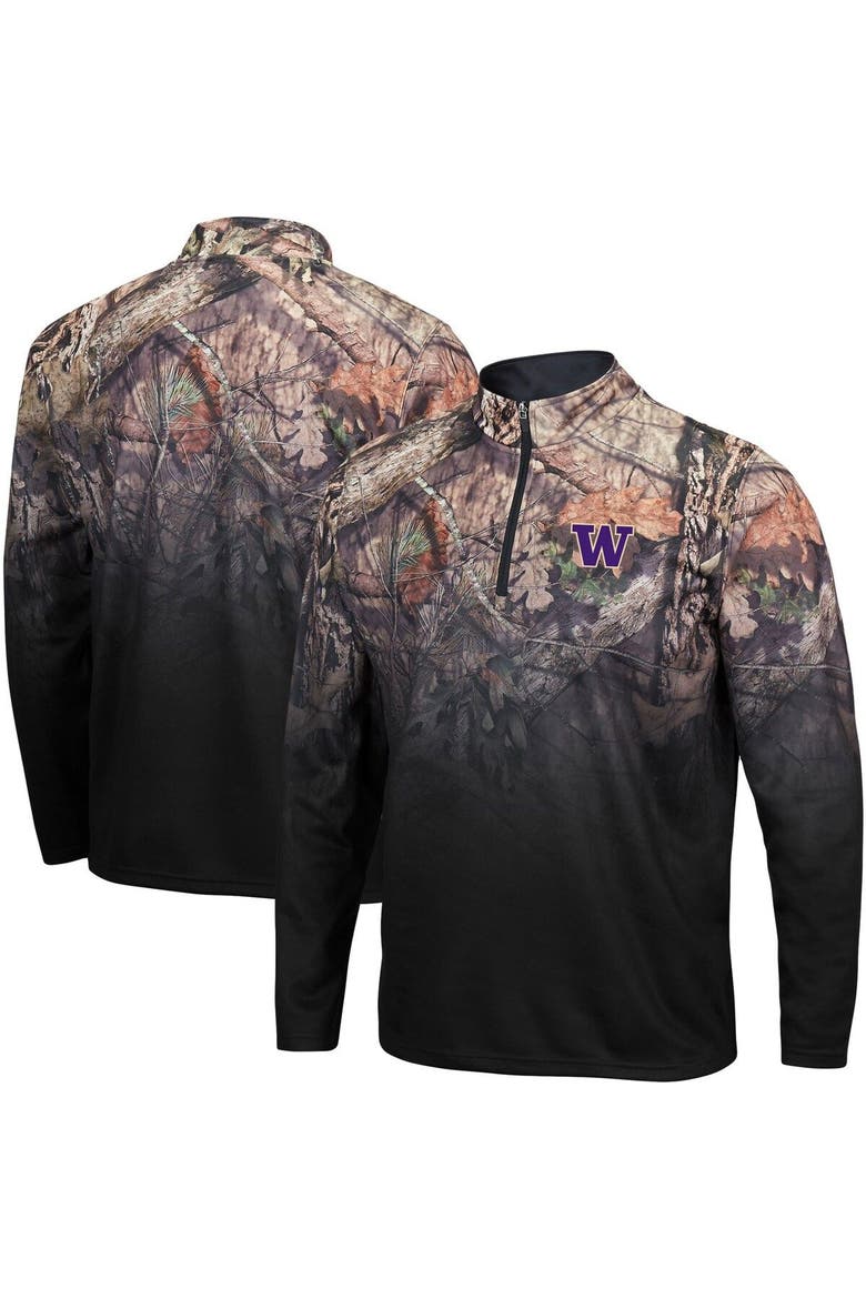 Men's Colosseum Black Washington Huskies Mossy Oak Fleet II Quarter-Zip Jacket, Main, color, Black