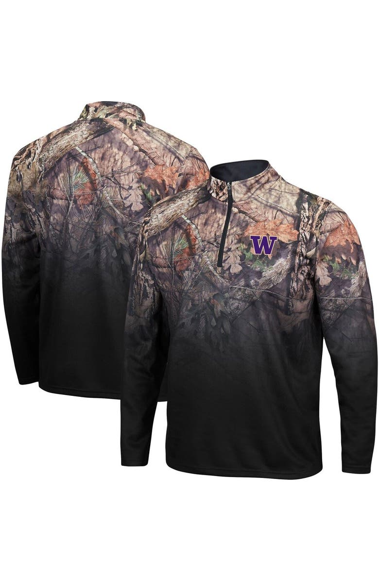 COLOSSEUM Men's Colosseum Black Washington Huskies Mossy Oak Fleet II Quarter-Zip Jacket, Main, color, 