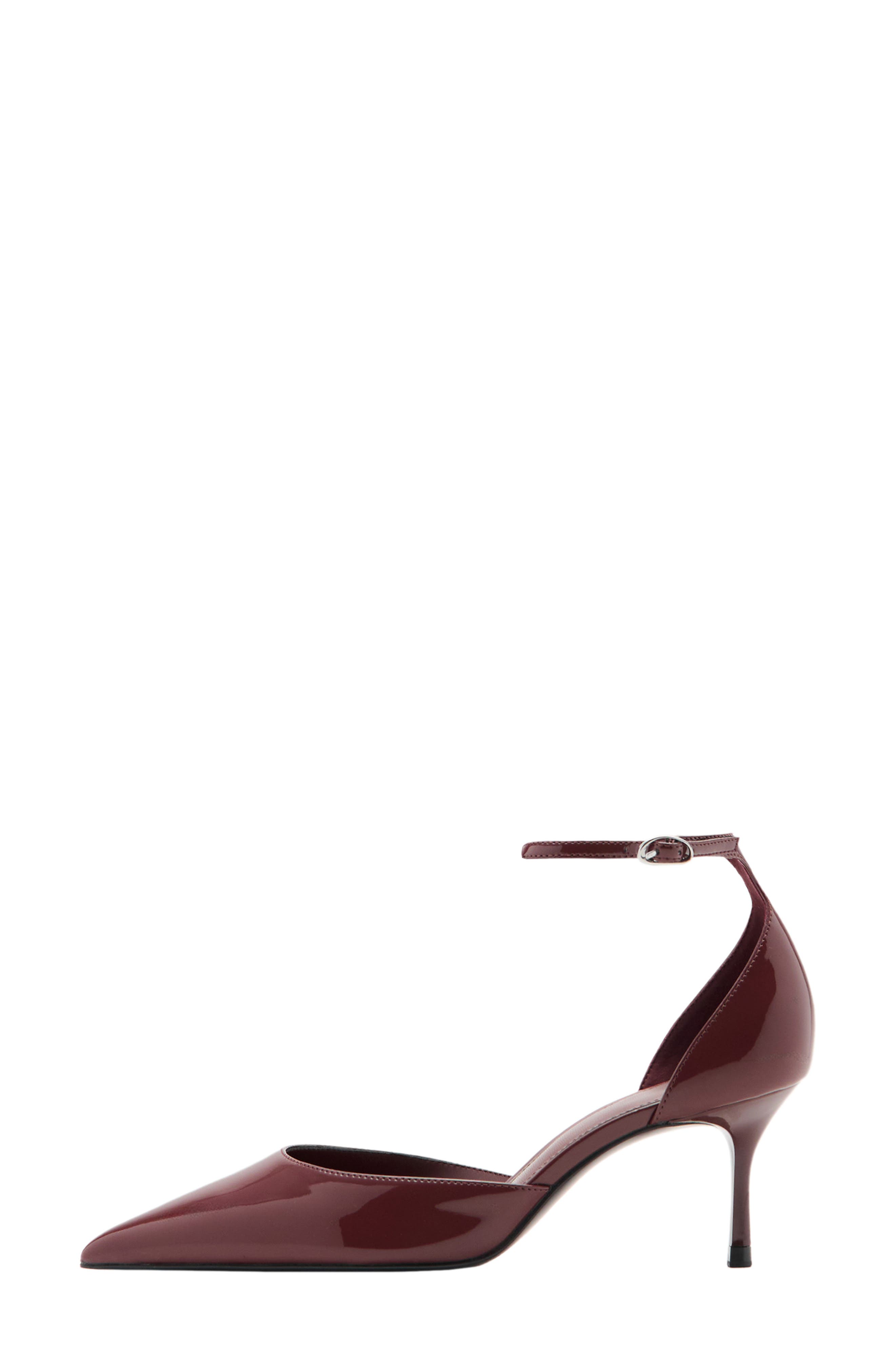 Faux Leather Pointed Toe Ankle Strap Pump, Alternate, color, BROWN