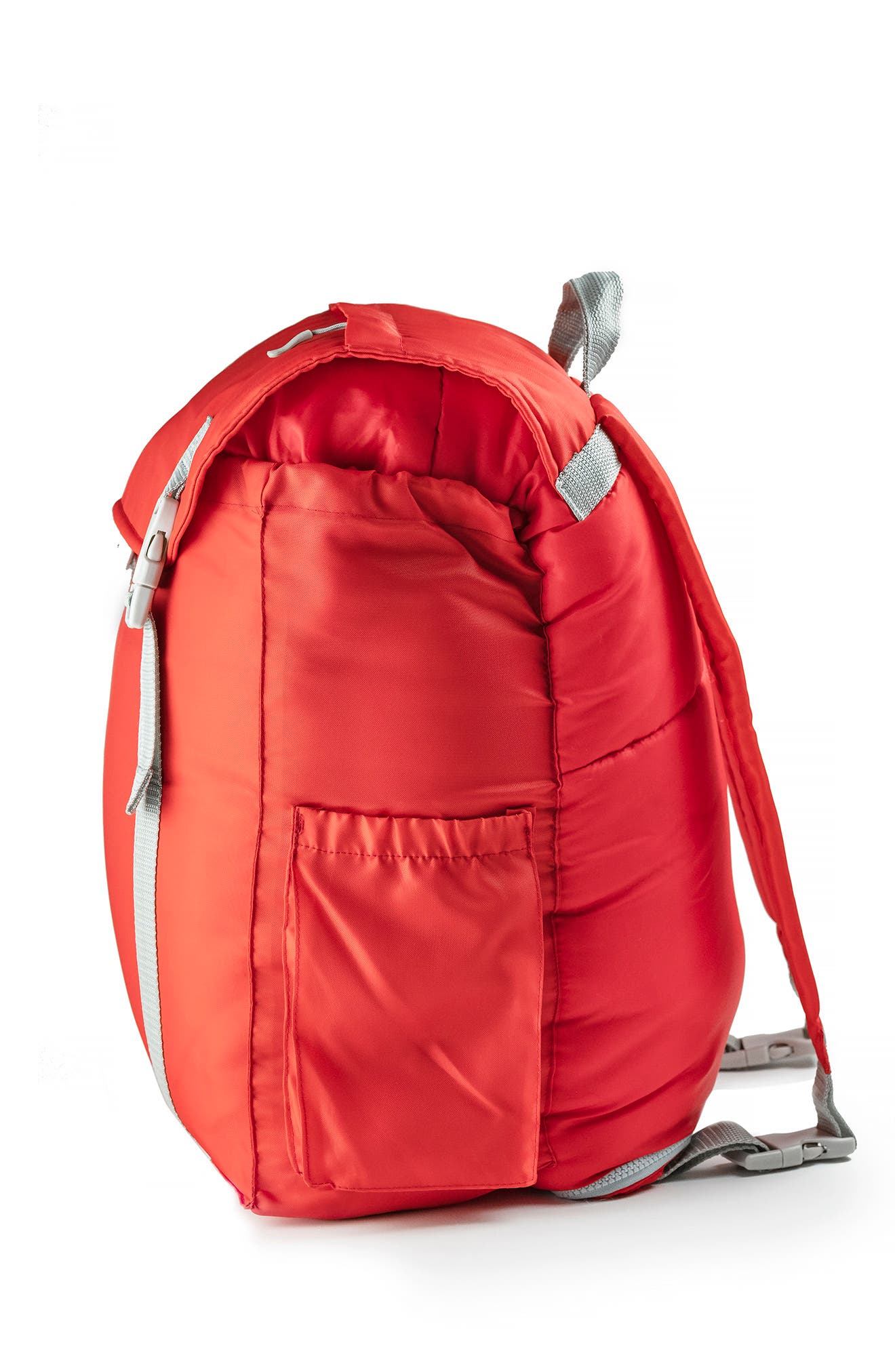 Kids' Sleep-n-Pack Faux Shearling Lined Sleeping Bag Backpack, Alternate, color, FIERY RED/ STORMY GREY
