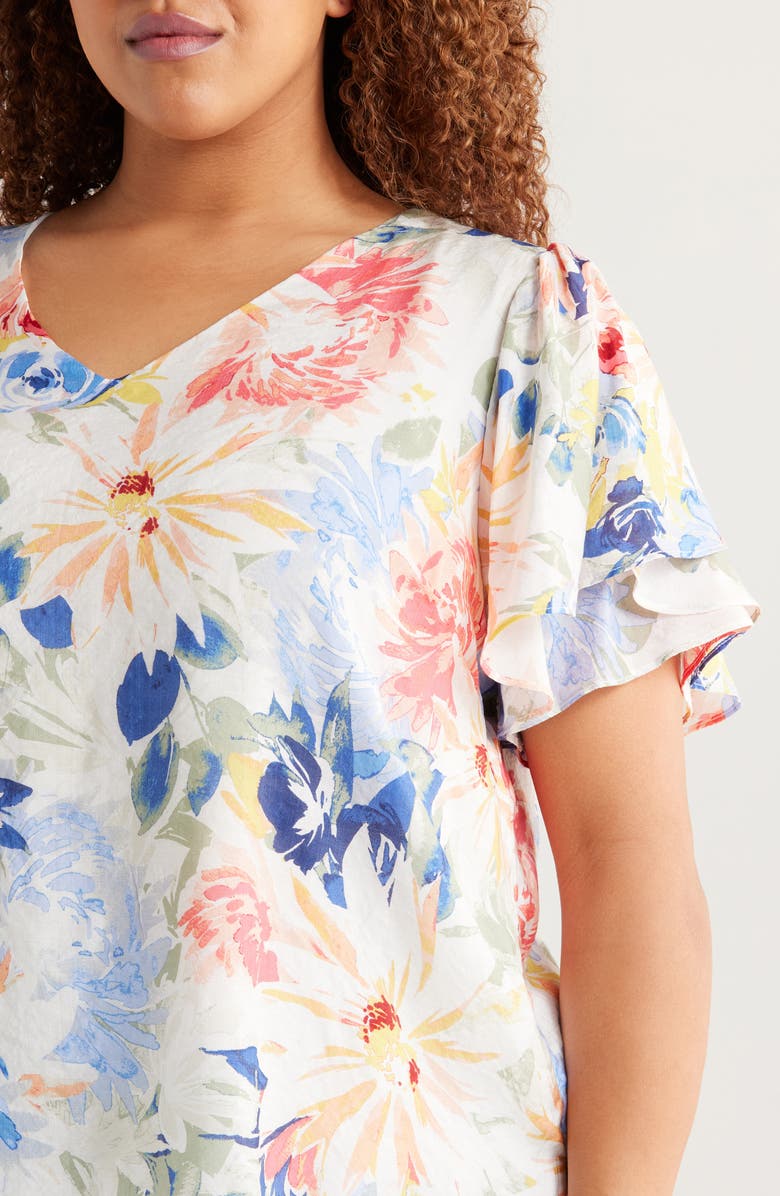 Vince Camuto Floral Tulip Sleeve Top, Alternate, color, Ultra White