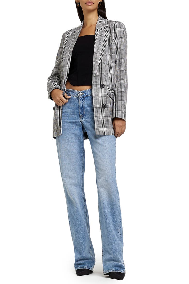 Check Double Breasted Blazer, Alternate, color, GREY