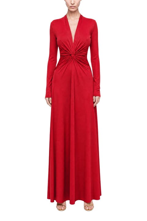 Draped V Neck Maxi Dress