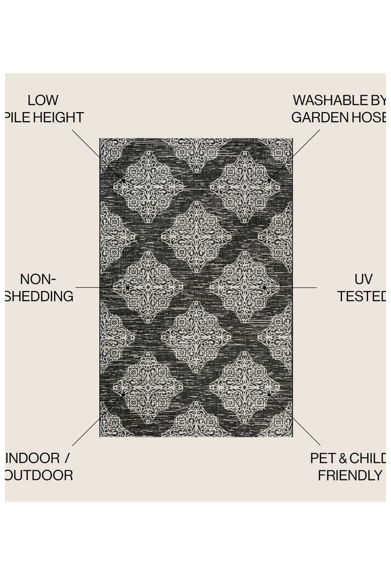 Galon Filigree Indoor/Outdoor Area Rug, Alternate, color, Black/Ivory