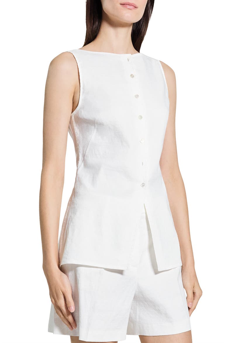 Boatneck Sleeveless Linen Blend Button-Up Shirt, Alternate, color, WHITE