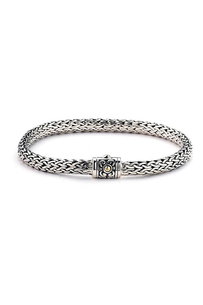 925 Sterling Silver & 18k Yellow Gold Woven Chain Bracelet, Main, color, SILVER AND GOLD