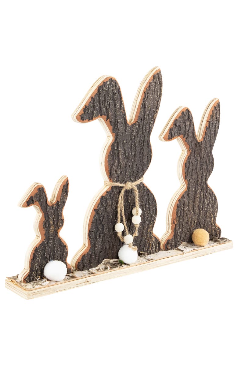 Northlight Rabbit Trio Wooden Tree Bark Easter Decoration - 15.75", Alternate, color, Brown