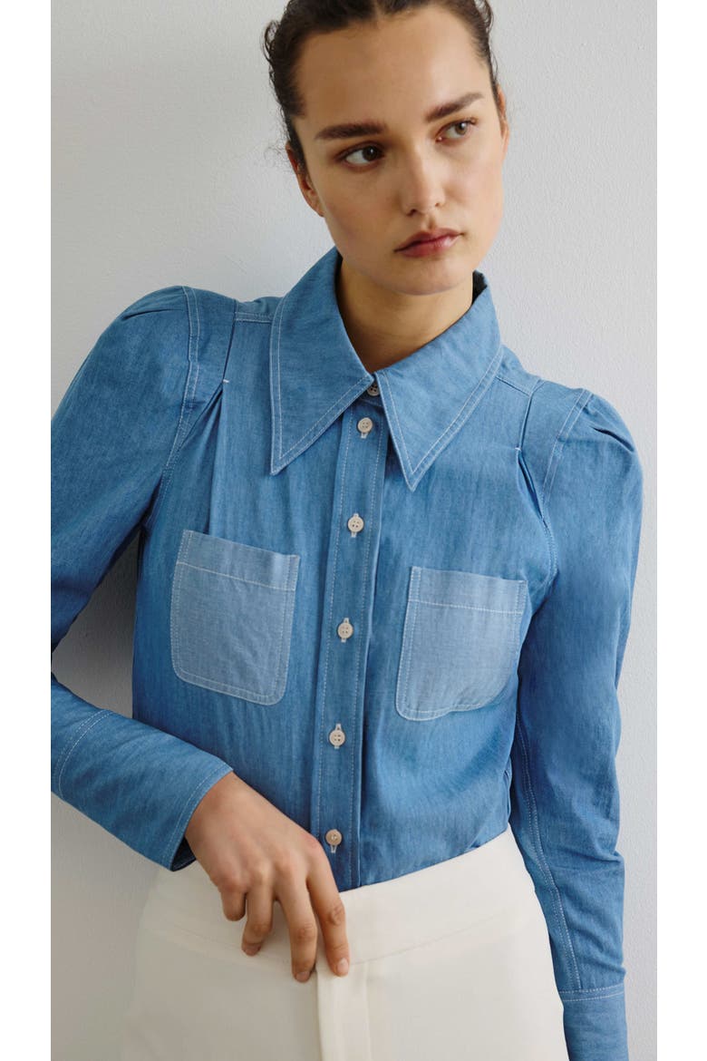 Box Pleat Pocket Denim Shirt, Alternate, color, Denim