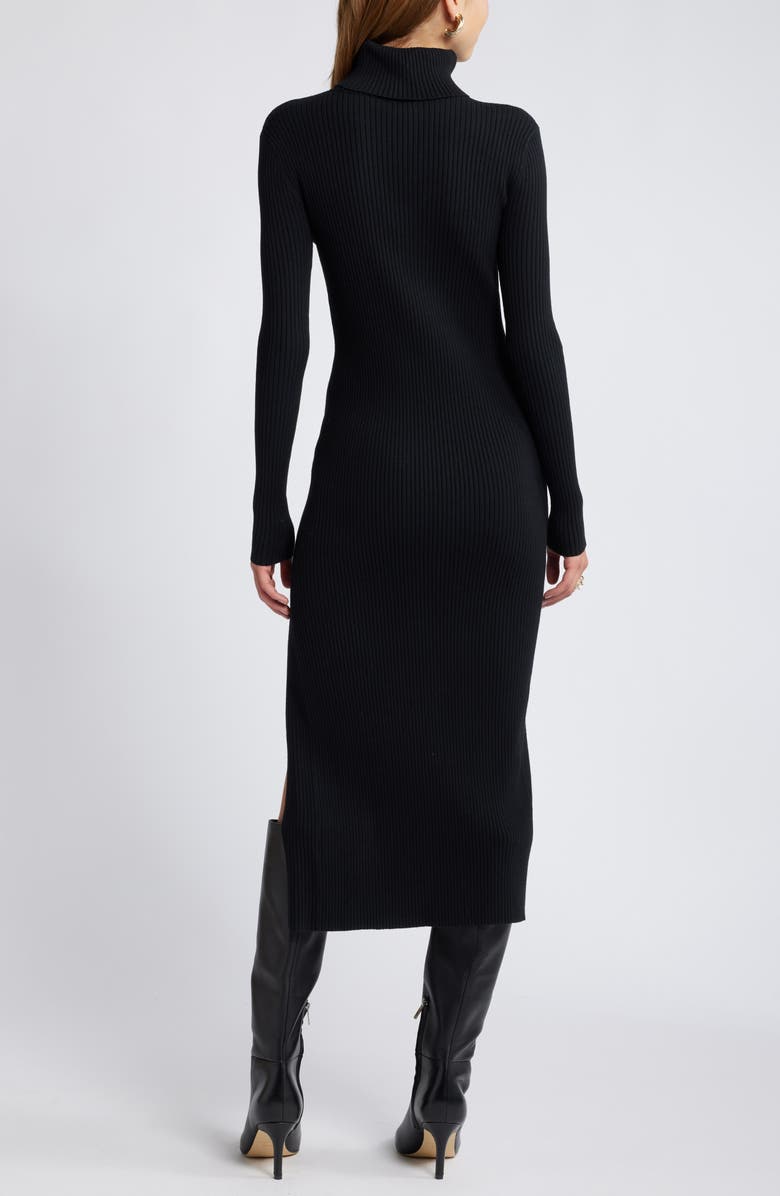 Open Edit Rib Long Sleeve Turtleneck Sweater Dress, Alternate, color, Black