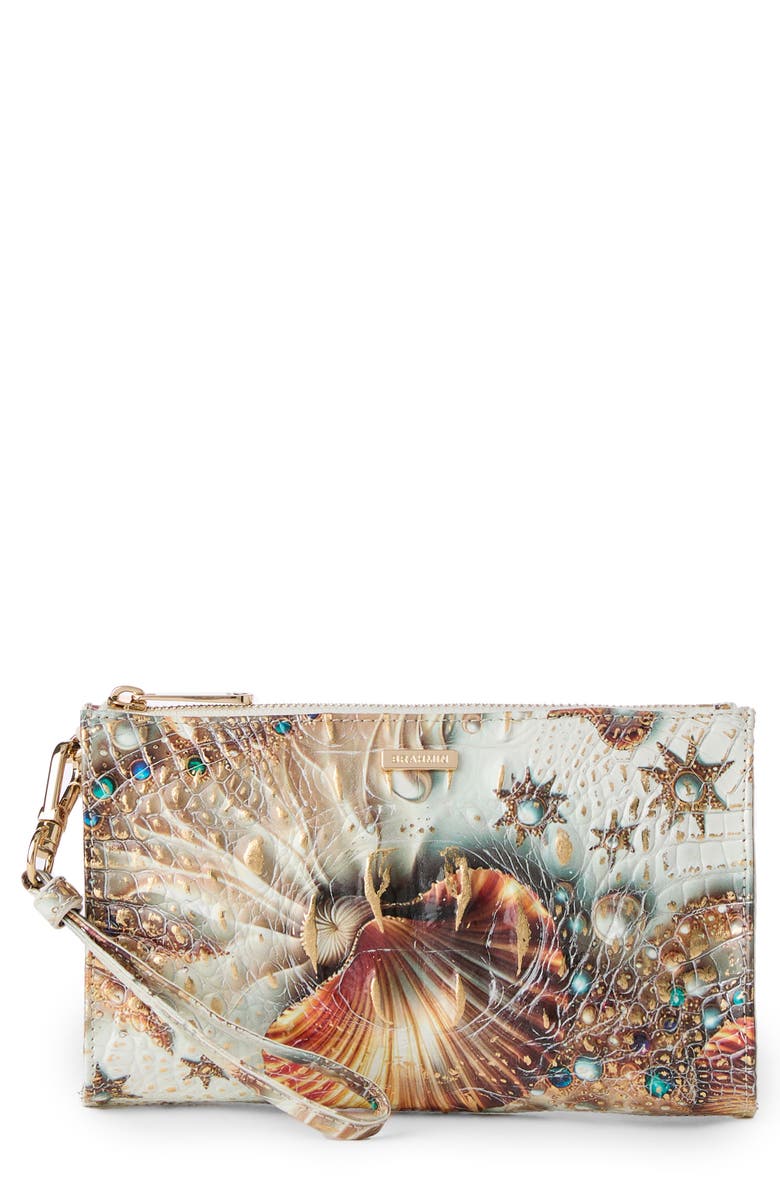 Brahmin Daisy Croc Embossed Leather Wristlet, Main, color, 