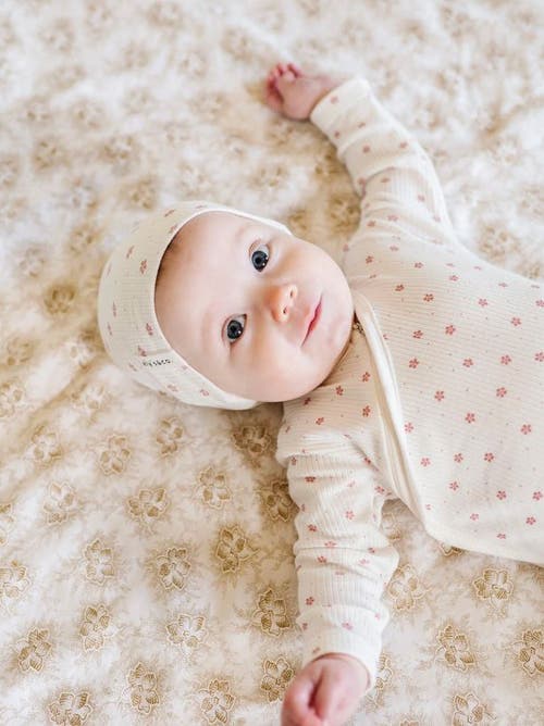 Ely's & Co. Baby Cotton Ribbed Beanie In Floral Pin Dot