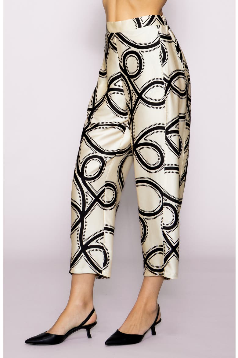 Printed Ankle Barrel Leg Pants, Alternate, color, IVORY BLACK