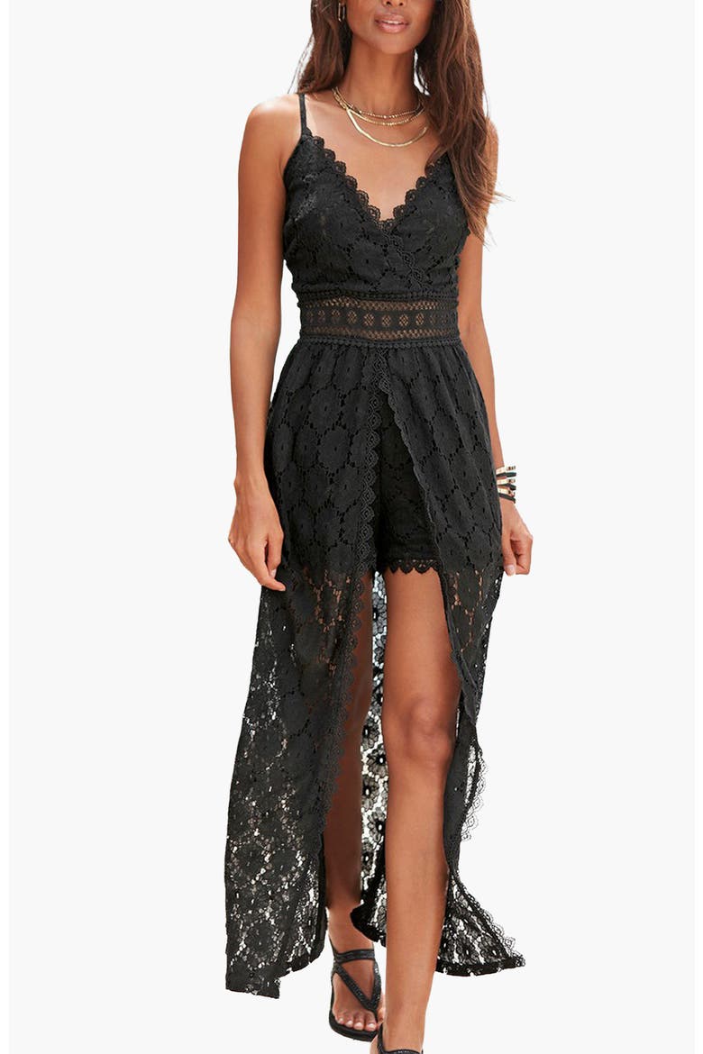 Women's Lace Maxi Overlay Romper, Main, color, Black