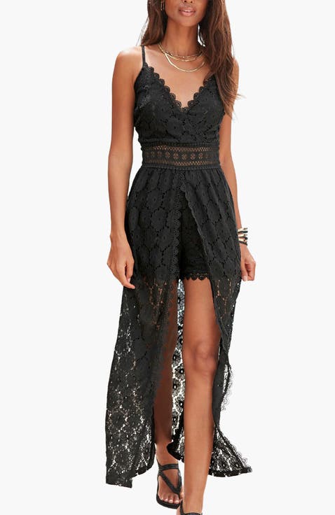 Women's Lace Maxi Overlay Romper