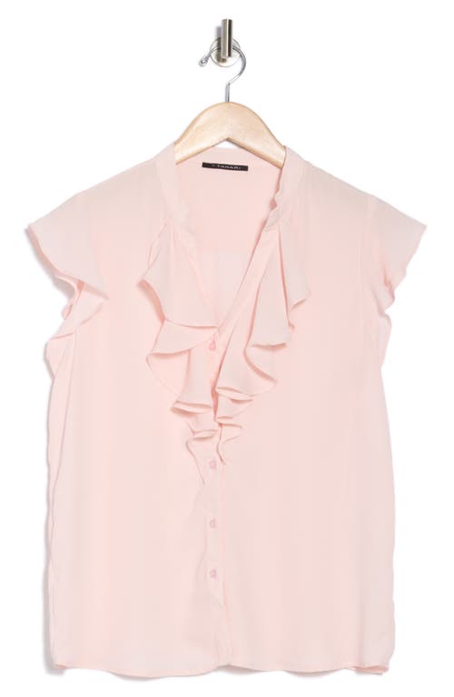 T Tahari Ruffle Short Sleeve Button-up Top