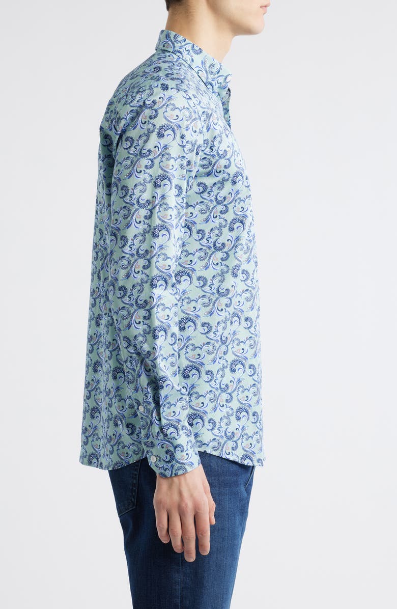 Johnston & Murphy Check Paisley Button-Up Shirt, Alternate, color, Sage/Navy