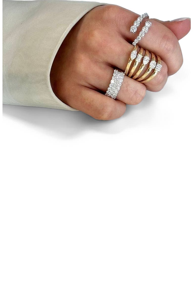 Three Row Half Cigar Band Lab Diamond Ring in 18K Gold, Alternate, color, White Gold