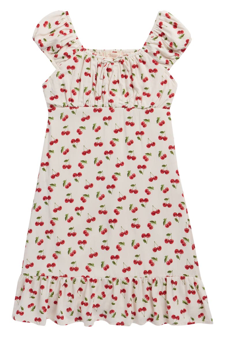 Kids' Cherry Puff Sleeve Dress, Main, color, CHERRY PRINT IVORY
