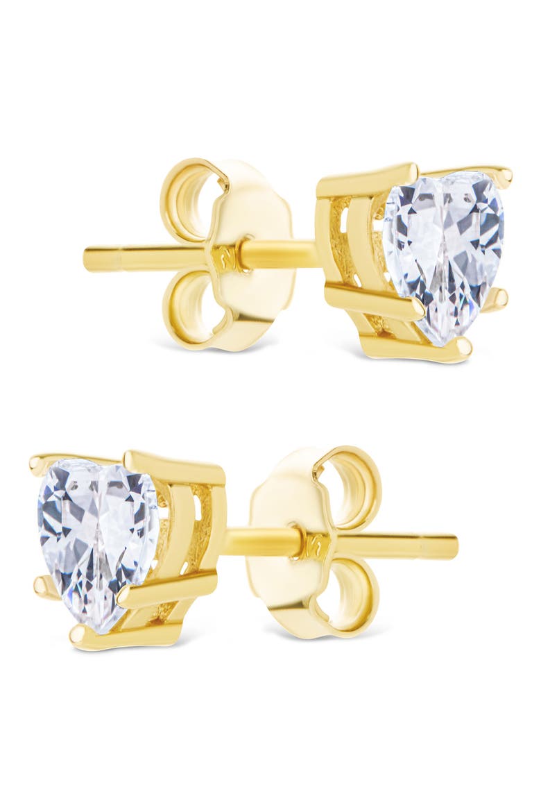 Cubic Zirconia Heart Stud Earrings, Alternate, color, GOLD