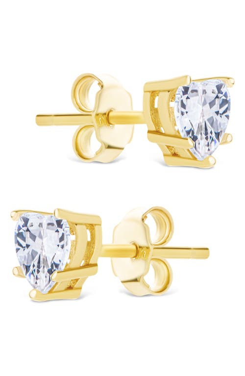 Sterling Forever Cubic Zirconia Heart Stud Earrings In Gold