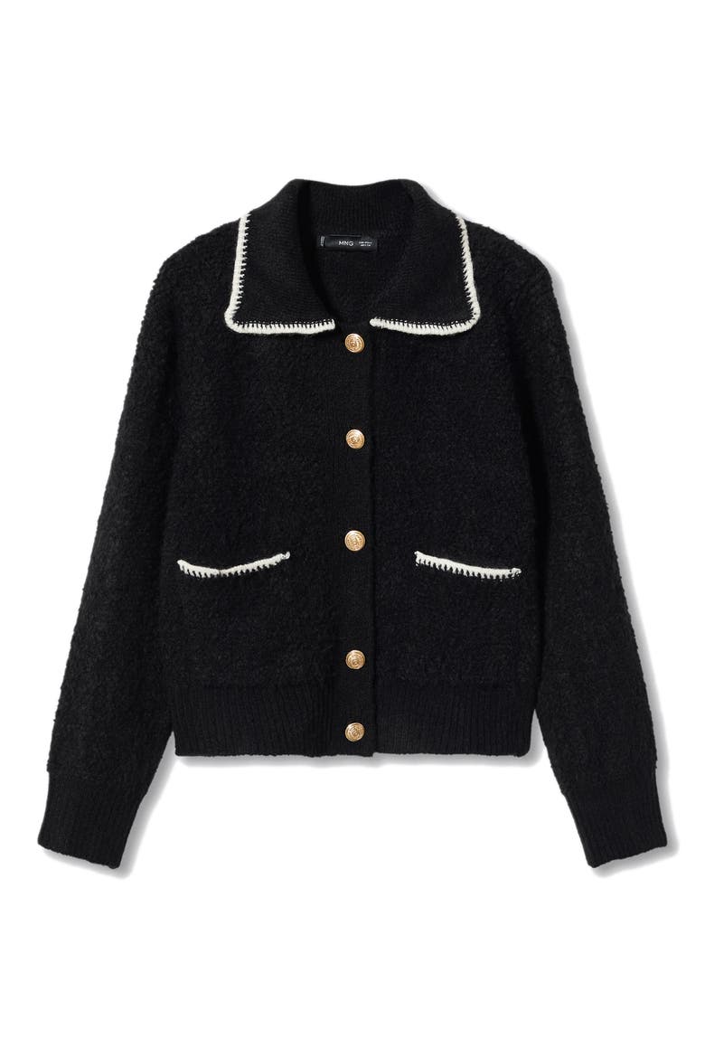 Contrast Trim Crop Cardigan, Alternate, color, BLACK
