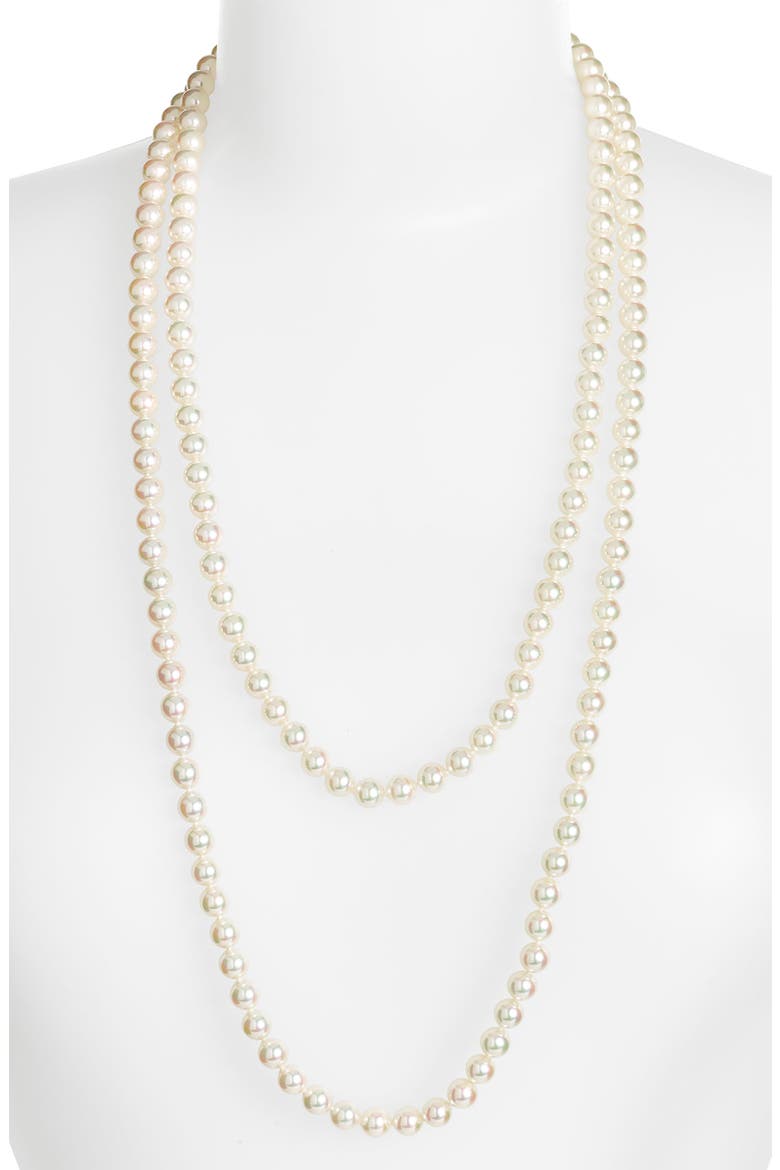 8mm Round Pearl Endless Rope Necklace, Main, color, WHITE/ SILVER