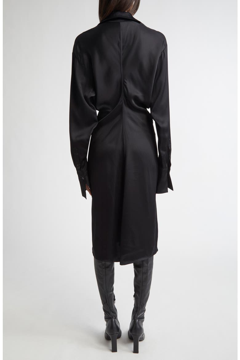 Slouch Long Sleeve Crepe Satin Midi Shirtdress, Alternate, color, BLACK