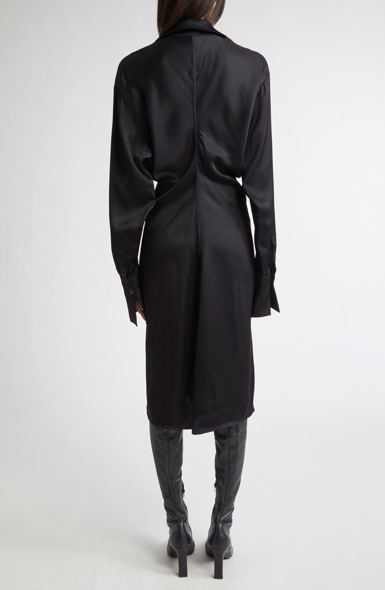 TOTEME Slouch Long Sleeve Crepe Satin Midi Shirtdress, Alternate, color, Black
