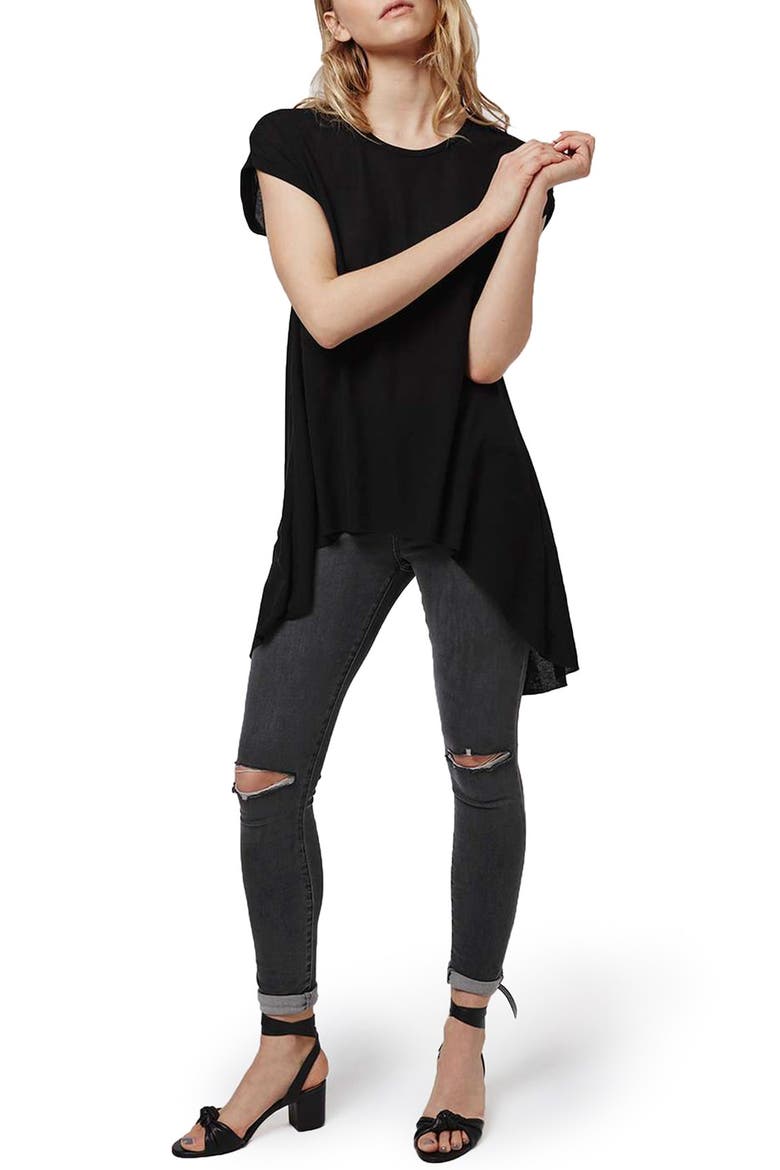 Split Back High/Low Tee, Alternate, color, BLACK
