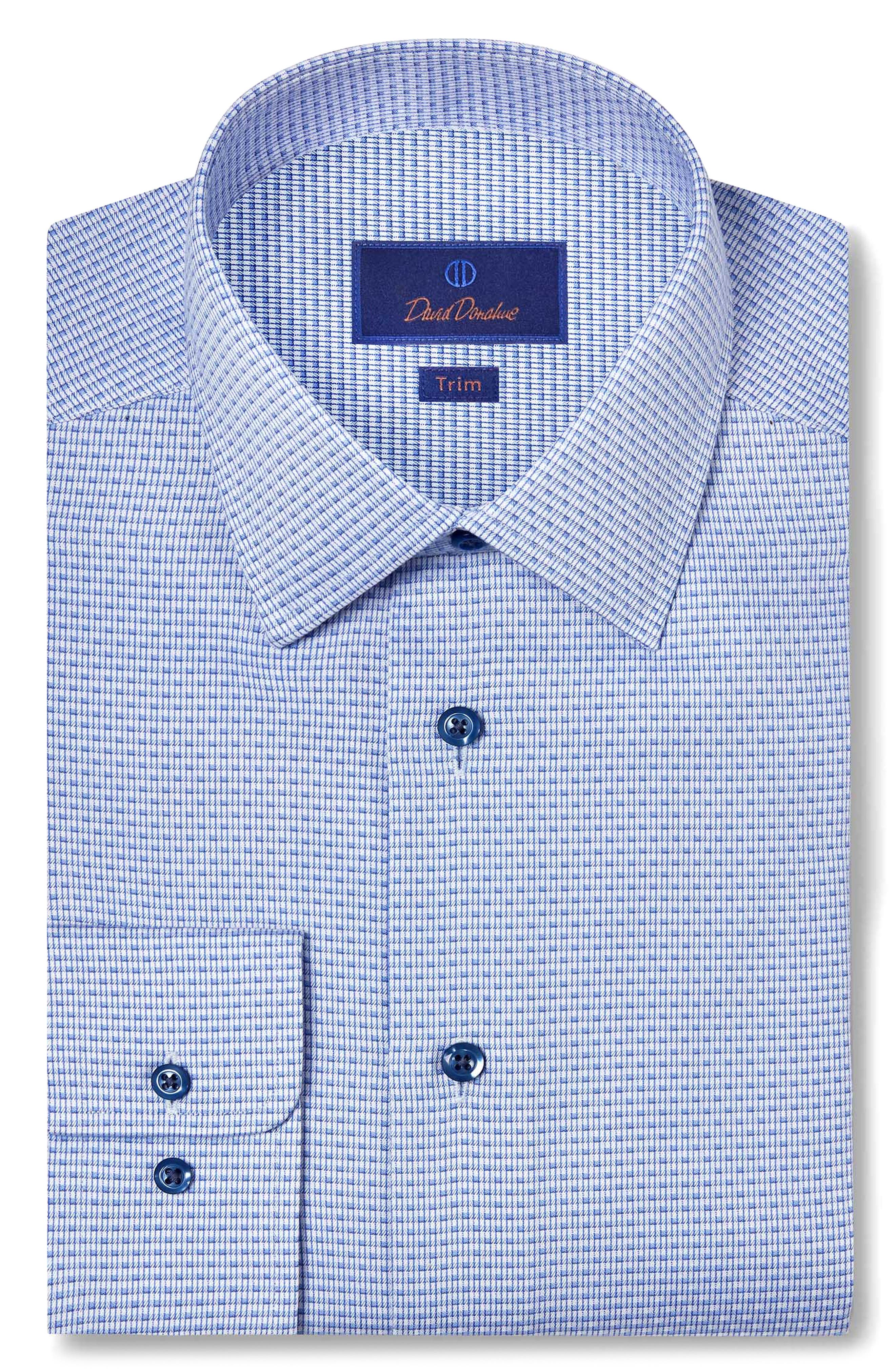 David Donahue Trim Fit Micro Dobby Dress Shirt in Blue 