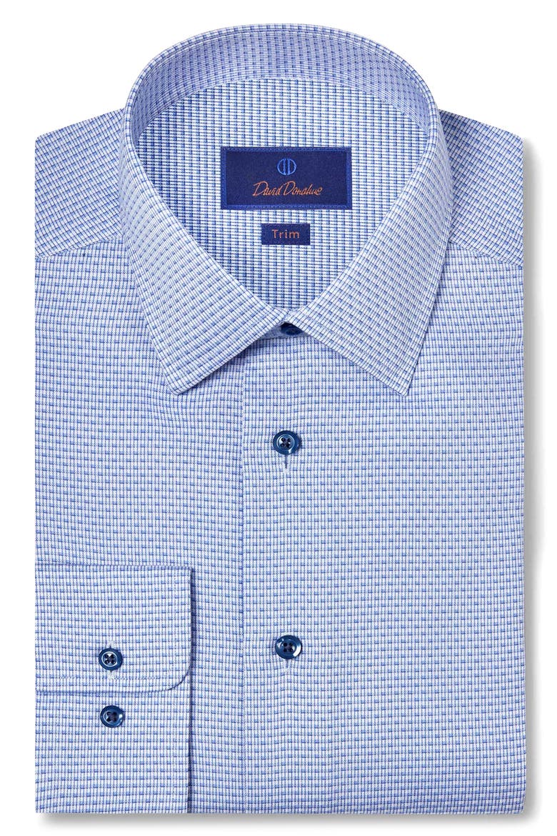 Trim Fit Micro Dobby Dress Shirt, Main, color, BLUE