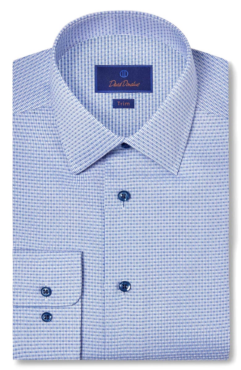 David Donahue Trim Fit Micro Dobby Dress Shirt, Main, color, Blue