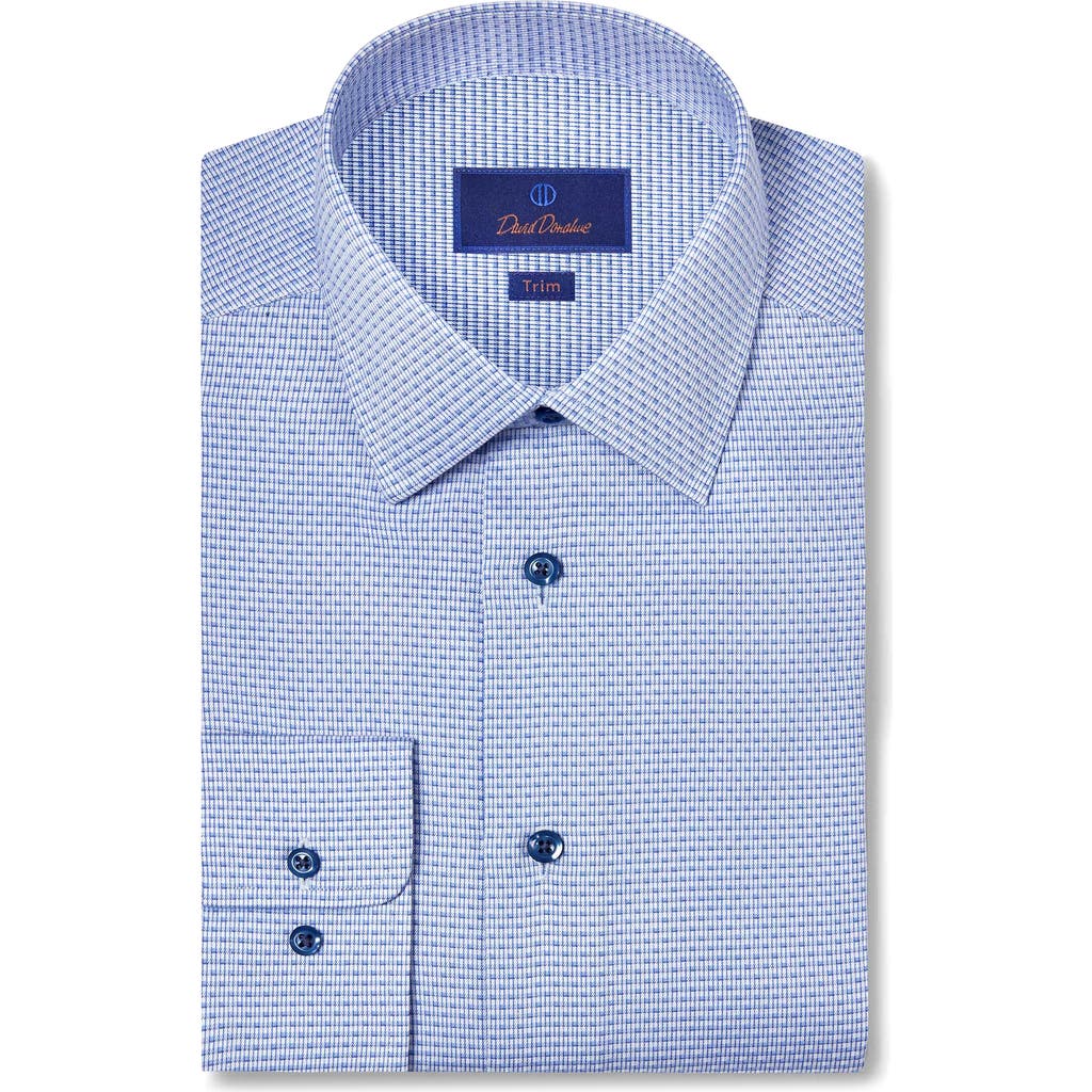 David Donahue Trim Fit Blue Geometric Pattern Cotton Dobby Dress Shirt In Blue