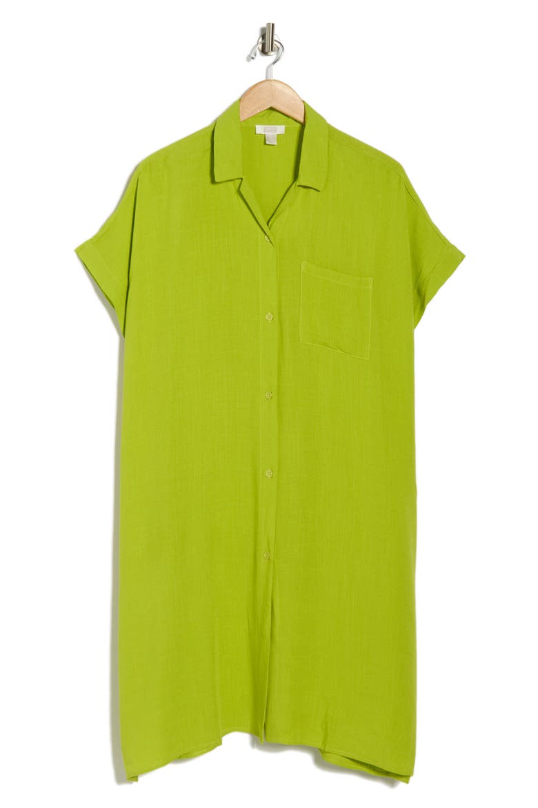 Everyday Button-Down Beach Cover-Up Tunic, Alternate, color, OLIVE CITRON