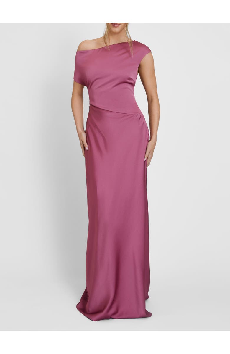 Six Stories Asymmetric Satin Bridesmaid Dress, Alternate, color, Plum