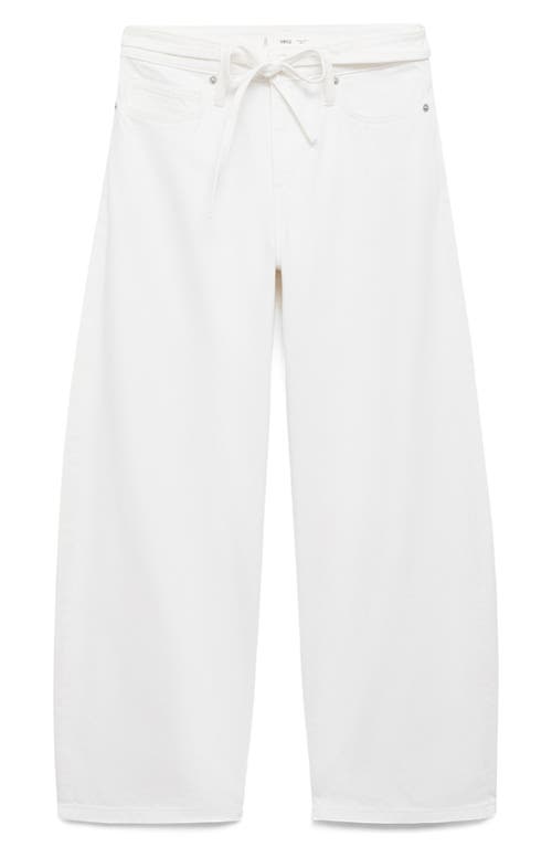 Mango Tie Waist Wide Leg Jeans In White