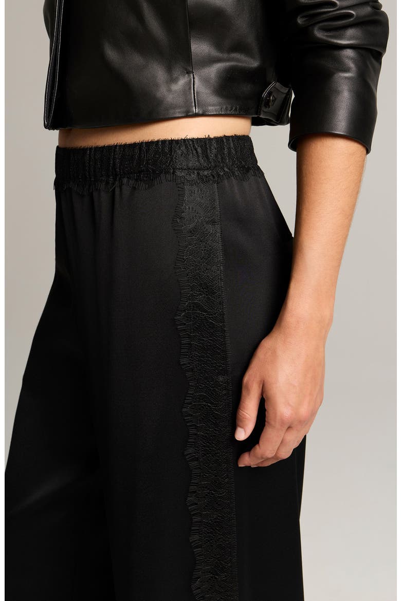Lace Trim Satin Pants, Alternate, color, BLACK