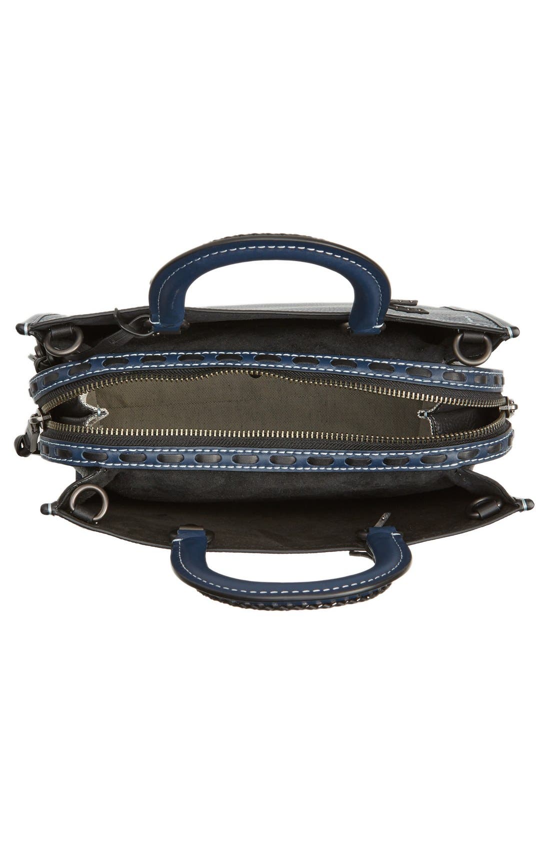 Embellished Handle Rogue Leather Satchel, Alternate, color, PRUSSIAN/ BLACK