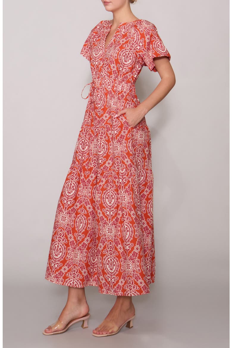 Floral Puff Sleeve Tiered Maxi Dress, Alternate, color, RUST STONE