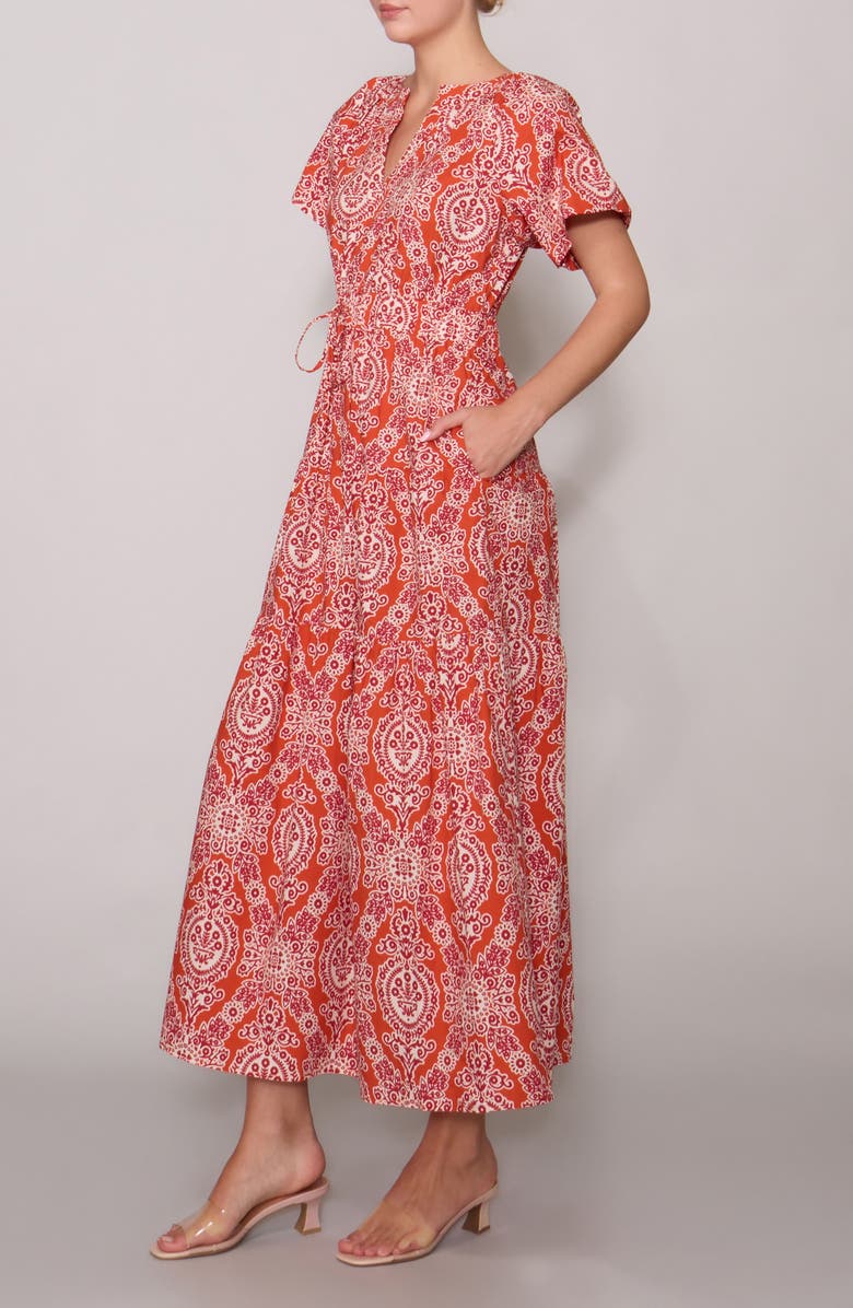 MELLODAY Floral Puff Sleeve Tiered Maxi Dress, Alternate, color, Rust Stone